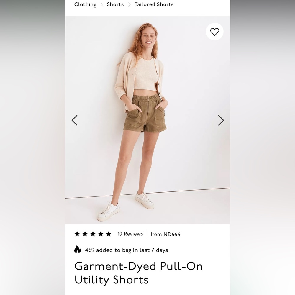 Madewell shorts, size 25, NEW, Garment dyed, pull on utility shorts